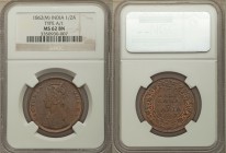 British India. Victoria 1/2 Anna 1862-(m) MS62 Brown NGC, Madras mint, KM468, S&W-4.159. Type A Bust, Type I Reverse. A lustrous example with slightly...