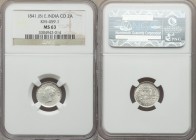 British India. Victoria 2 Annas 1841.-(b) MS63 NGC, Bombay mint, KM459.1, S&W-2.51. Type B Bust, Type I Reverse. A pleasing minor with strong satiny t...
