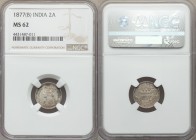 British India. Victoria 2 Annas 1877-(b) MS62 NGC, Bombay mint, KM488. Type A Bust, Type I Reverse. Mostly white with darker toning along the legends....