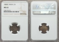 British India. Victoria 2 Annas 1880-c MS62 NGC, Calcutta mint, KM488, S&W-6.360. Type B Bust, Type II Reverse. A nearly cupric-brown color envelopes ...