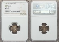 British India. Victoria 2 Annas 1882-(b) MS63 NGC, Bombay mint, KM488, S&W-6.367. Type A Bust, Type I Reverse. Featuring a gorgeous palate of lustrous...