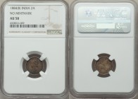 British India. Victoria 2 Annas 1884-(b) AU58 NGC, Bombay mint, KM488, S&W-6.379. Type A Bust, Type I Reverse. Subdued argent-olive toning with hints ...