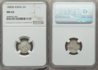 British India. Victoria 2 Annas 1885-b MS63 NGC, Bombay mint, KM488, S&W-6.388. Type A Bust, Type I Reverse. Pinpoint detail without a trace of weakne...
