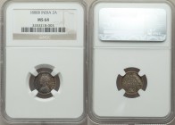 British India. Victoria 2 Annas 1888-b MS64 NGC, Bombay mint, KM488, S&W-6.396. Type C Bust, Type II Reverse. Well-toned with opalescent color filling...
