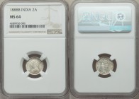 British India. Victoria 2 Annas 1888-b MS64 NGC, Bombay mint, KM488, S&W-6.396. Type B Bust, Type II Reverse. Nearly tone-free save for some contained...