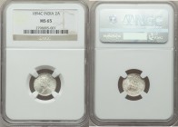 British India. Victoria 2 Annas 1894-c MS65 NGC, Calcutta mint, KM488, S&W-6.427. Type B Bust, Type II Reverse. A comparably lofty grade for the type ...