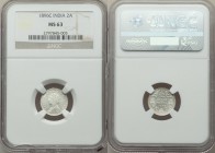 British India. Victoria 2 Annas 1896-c MS63 NGC, Calcutta mint, KM488, S&W-6.431. Type B Bust, Type II Reverse. Engagingly frosty white with extremely...