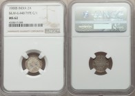 British India. Victoria 2 Annas 1900-b MS62 NGC, Bombay mint, KM488, S&W-6.448. Type C Bust, Type I Reverse. Some minor deposits around the obverse le...