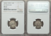 British India. Victoria 1/4 Rupee 1878-(c) MS62 NGC, Calcutta mint, KM490, S&W-6.253. Type C Bust, Type II Reverse. Lesser-seen quality for the issue,...