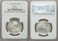 British India. George V Rupee 1911-(b) MS63 NGC, Bombay mint, KM523. Cartwheel luster on brilliant white coin. From the Hamilton Collection of British...