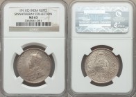 British India. George V Rupee 1911-(c) MS63 NGC, Calcutta mint, KM523. One-year type. Taupe and rose-gold toning concealing clean, unmarked fields; gr...