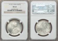 British India. George V Rupee 1912-(c) MS64 NGC, Calcutta mint, KM524. Not the sharpest strike for type but luster helps to compensate for that, white...