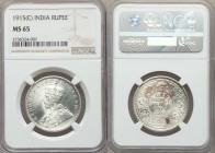 British India. George V Rupee 1915-(c) MS65 NGC, Calcutta mint, KM524. An absolute gem of the type, surfaces pure satin with only some mottled burgund...