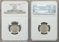 British India. George VI 1/4 Rupee 1945-(b) MS62 NGC, Bombay mint, KM547. "Large 5" variety. A lustrous specimen that could as easily have certified a...