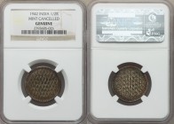 British India. George VI "Waffle Cancellation" 1/2 Rupee 1942-(b) Genuine NGC, Bombay mint, KM551 or KM552. "Waffle" cancellation of the style ordered...