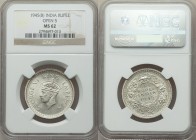 British India. George VI Rupee 1945-(b) MS62 NGC, Bombay mint, KM557.1, S&W-9.32. Open 5 variety. One of only a handful seen at the Mint State level b...