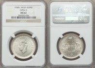 British India. George VI Rupee 1945-(L) MS62 NGC, Lahore mint, KM557.1. "Open 5" variety with security edge. A scarcer date and variety, immediately e...