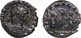 Rome Roman Empire 270 - 275 BI Antoninianus - Aurelianus (VIRT MILITVM) Billon Rome Mint 3.26g UNC RIC V.1 56 OCRE ric.5.aur.56