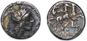 Rome Roman Republic (ancient) 128 BC AR Denarius (Cn. Domitius; ROMA CN•DOM) Silver Rome Mint 2.86g VF Damage RRC 261/1 CRR 514