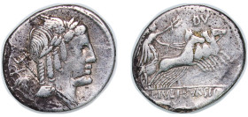 Rome Roman Republic (ancient) 85 BC AR Denarius (Julia: Lucius Julius Bursio; L•IVLI•BVRSIO) Silver Rome Mint 3.4g VF RRC 352/1 RSC 5-6 RCV I 268 CRR ...