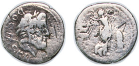 Rome Roman Republic (ancient) 87 BC AR Quinarius (Rubria: Lucius Rubrius Dossenus; DOSSEN / L•RVBRI) Silver Rome Mint 1.48g VF Chopmarked RRC 348/4 CR...