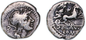 Rome Roman Republic (ancient) 91 BC AR Denarius (Junia: Decimus Junius Silanus; D•SILANVS•L•F ROMA) Silver Rome Mint 3.55g VF RRC 337/3 CRR 646 RSC 15...