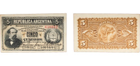 Argentina Federal Republic 1884 5 Centavos Paper AU P 5 Bauman BN-175