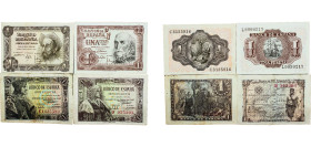 Spain Nationalist Government 1943 - 1953 1 Peseta (4 Lots) Paper VF