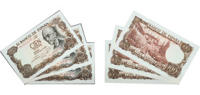 Spain Nationalist Government 1970 100 Pesetas (3 Lots, Correlative threesome) Paper UNC P 152