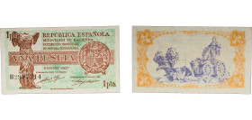 Spain Second Republic 1937 1 Peseta Paper UNC P 94