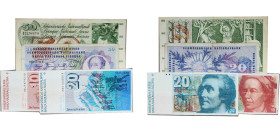 Switzerland Federal State 1978 - 1992 10, 20 & 50 Francs (4 Lots) Paper XF