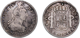 Bolivia Spanish colony 1778 PTS PR 4 Reales - Charles III Silver (.903) Potosi Mint 12.95g VF Holed KM 54