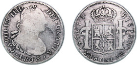 Chile Spanish colony 1808 So FI 4 Reales - Charles IV (Contemporary counterfeit in silver) Silver Santiago Mint 13.4g VF Barrera 405