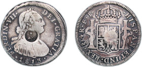 Chile Spanish colony 1813 4 Reales - Ferdinand VII (bust of Carlos IV, With Countermark Guatemala doubtful. SOLD AS SEEN, NO RETURN) Silver (.896) 12....