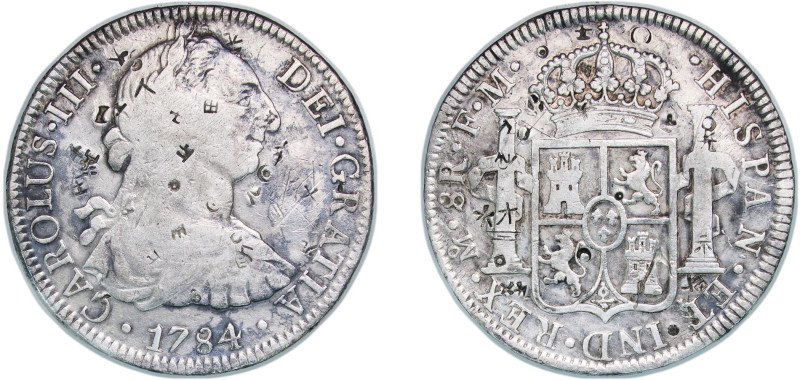 Mexico 1784 FM 8 Reales - Carlos III Silver (.917) Mexico City Mint 26.44g XF Ch...