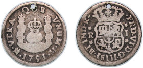 Mexico Spanish colony 1751 Mo M 1 Real - Fernando VI Silver (.917) Mexico City Mint 2.96g VF Holed KM 76