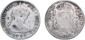 Mexico Spanish colony 1774 FM 8 Reales - Carlos III Silver (.917) Mexico City Mint 26.4g VF Chopmarked KM 106