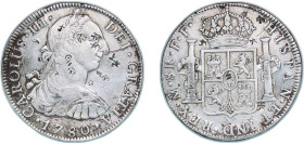 Mexico Spanish colony 1780 FF 8 Reales - Carlos III Silver (.917) Mexico City Mint 26.62g VF Chopmarked KM 106