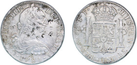 Mexico Spanish colony 1781 FF 8 Reales - Carlos III Silver (.917) Mexico City Mint 26.74g XF Chopmarked KM 106