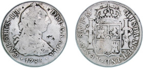 Mexico Spanish colony 1785 FM 8 Reales - Carlos III Silver (.917) Mexico City Mint 26.44g VF Chopmarked KM 106