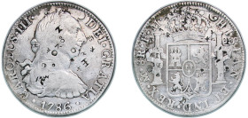 Mexico Spanish colony 1786 FM 8 Reales - Carlos III Silver (.917) Mexico City Mint 26.43g VF Chopmarked KM 106