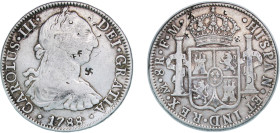Mexico Spanish colony 1788 FM 8 Reales - Carlos III Silver (.896) Mexico City Mint 26.52g VF Chopmarked KM 106a