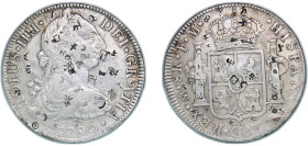 Mexico Spanish colony 1790 Mo FM 8 Reales - Charles IV Numeral IIII, Charles III portrait Silver (.903) Mexico City Mint 26.82g VF Chopmarked KM 108
