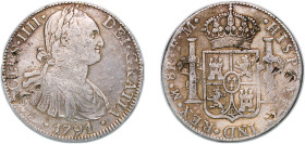 Mexico Spanish colony 1791 Mo FM 8 Reales - Carlos IV Silver (.903) Mexico City Mint 26.75g VF KM 109