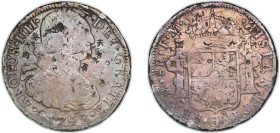 Mexico Spanish colony 1792 FM 8 Reales - Carlos IV Silver (.903) Mexico City Mint 26.05g F Chopmarked KM 109