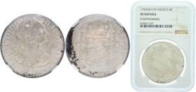 Mexico Spanish colony 1796 Mo FM 8 Reales - Carlos IV Silver (.903) Mexico City Mint 27.07g NGC XF Chopmarked KM 109