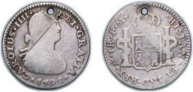 Mexico Spanish colony 1798 Mo FM 1 Real - Charles IV Silver (.903) Mexico City Mint 3.13g VF Holed Scratches KM 81
