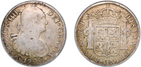 Mexico Spanish colony 1799 Mo FM 8 Reales - Carlos IV Silver (.903) Mexico City Mint 26.79g VF KM 109