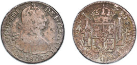 Mexico Spanish colony 1803 FT 8 Reales - Carlos IV (Contemporary counterfeit in Copper, Southeast Asia cycle) Copper Mexico City Mint 25.37g VF Chopma...