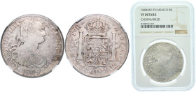 Mexico Spanish colony 1804 Mo TH 8 Reales - Carlos IV Silver (.903) Mexico City Mint 27.07g NGC VF Chopmarked KM 109